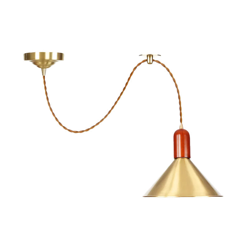 Vintage Style Gold Conical Pendant Ceiling Light - Extendable Hanging Lamp