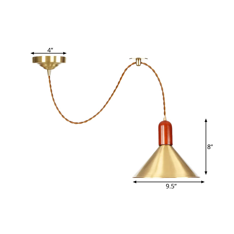 Vintage Style Gold Conical Pendant Ceiling Light - Extendable Hanging Lamp