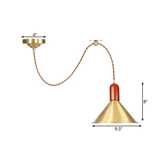 Vintage Style Gold Conical Pendant Ceiling Light - Extendable Hanging Lamp