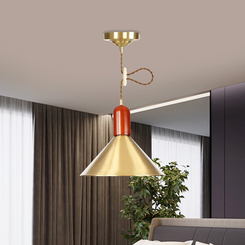 Vintage Style Gold Conical Pendant Ceiling Light - Extendable Hanging Lamp