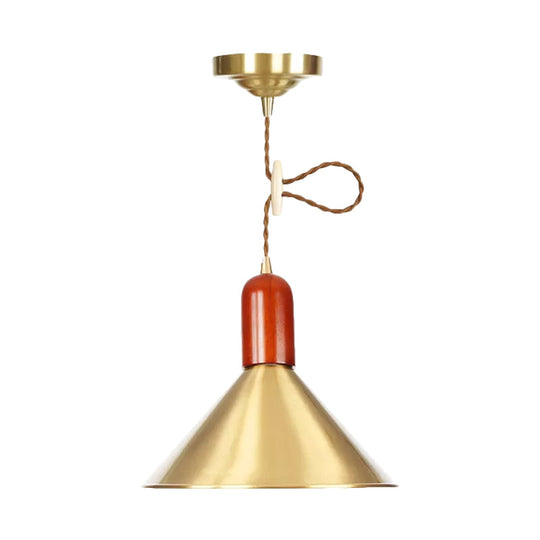 Vintage Style Gold Conical Pendant Ceiling Light - Extendable Hanging Lamp