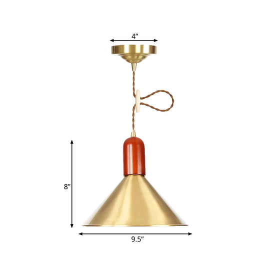 Vintage Style Gold Conical Pendant Ceiling Light - Extendable Hanging Lamp