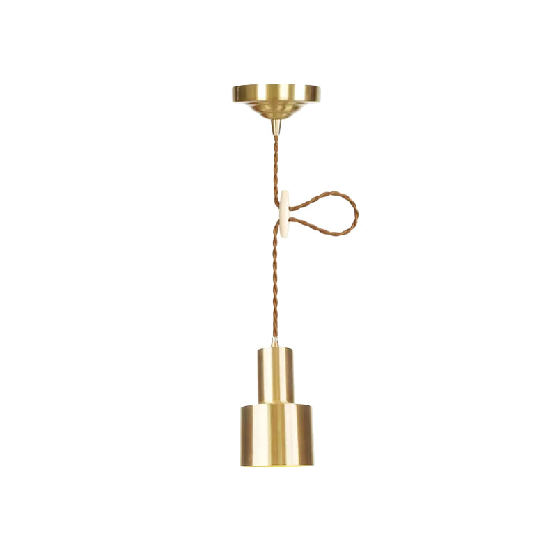 Industrial Gold Metallic Cylinder Pendant Light with Adjustable Ceiling Hang