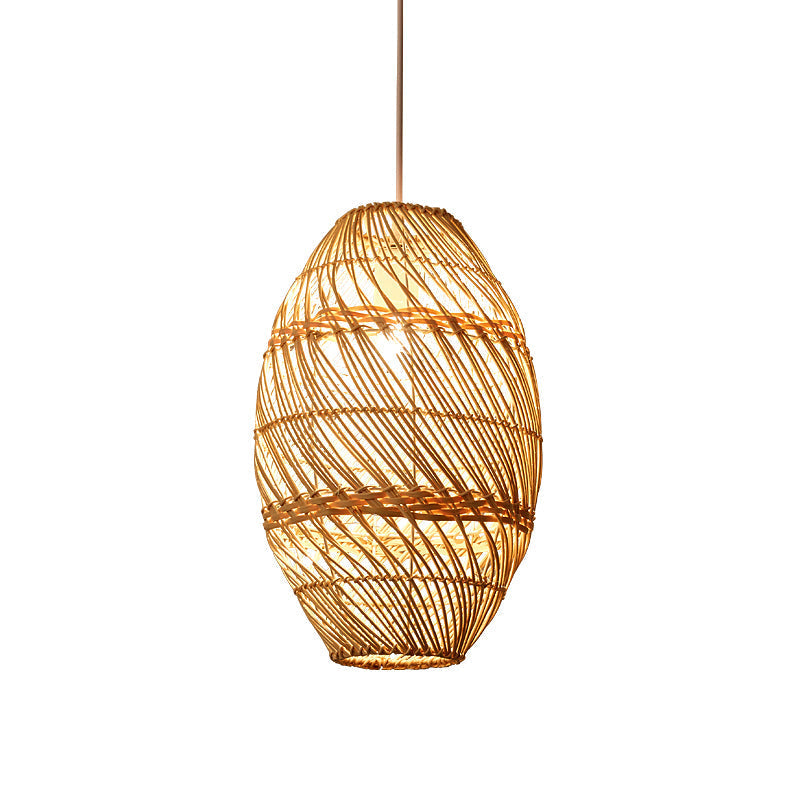 Asian Bamboo Rattan Oval Pendant Lamp Kit - Tea Room Lighting