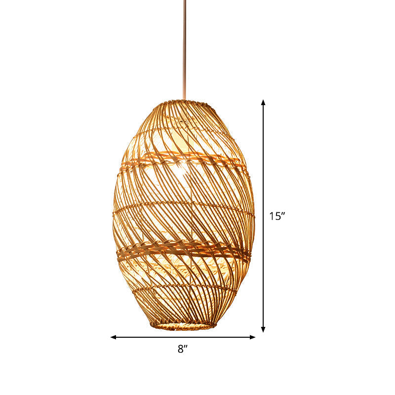 Asian Bamboo Rattan Oval Pendant Lamp Kit - Tea Room Lighting