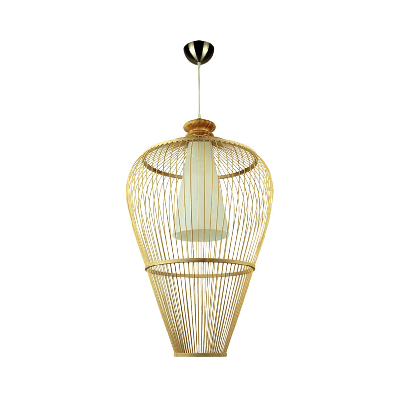 Rustic Bamboo Pendant Light With Cone Shade - Single-Bulb Lighting Fixture In Beige