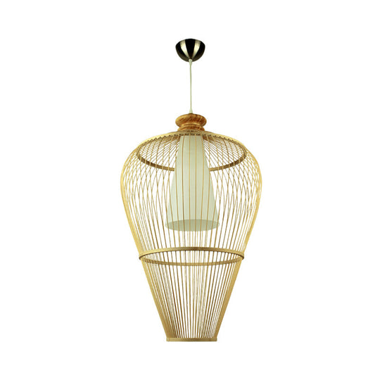 Rustic Bamboo Pendant Light With Cone Shade - Single-Bulb Lighting Fixture In Beige