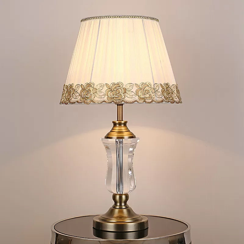 Modern Beige Barrel Night Light Table Lamp With Crystal Urn Stand