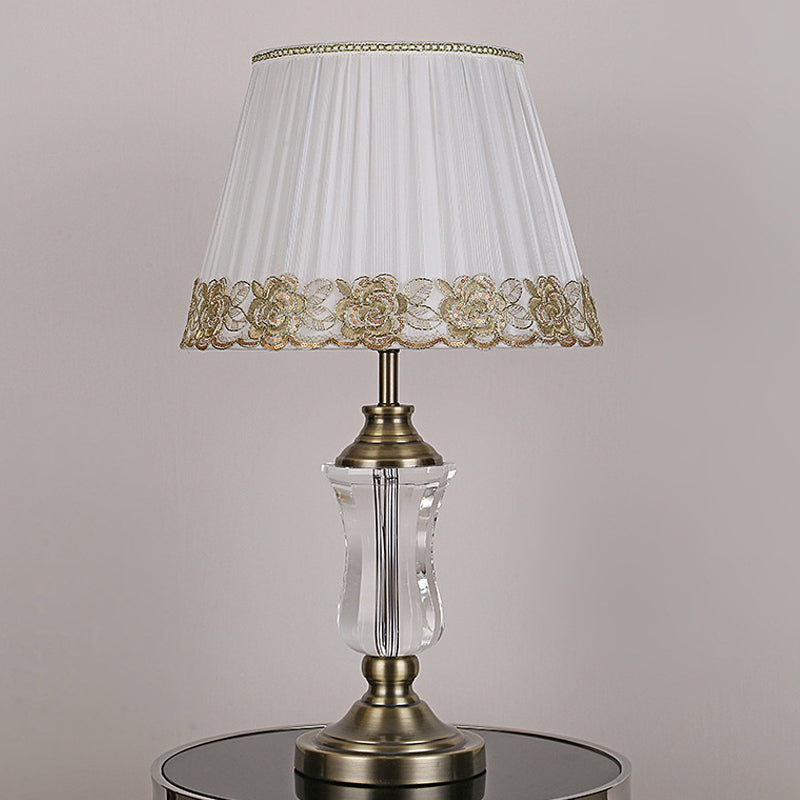 Modern Beige Barrel Night Light Table Lamp With Crystal Urn Stand