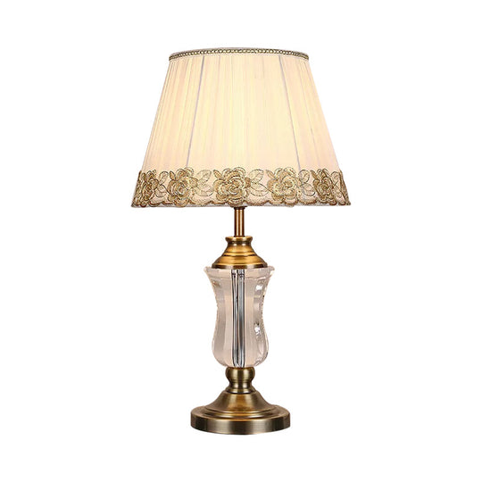 Modern Beige Barrel Night Light Table Lamp With Crystal Urn Stand