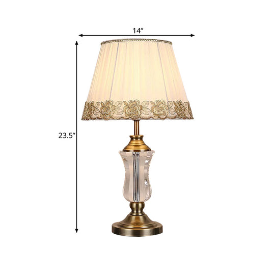 Modern Beige Barrel Night Light Table Lamp With Crystal Urn Stand