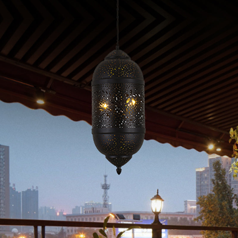 3-Light Arab Etched Metal Ceiling Chandelier In Black For Dining Room