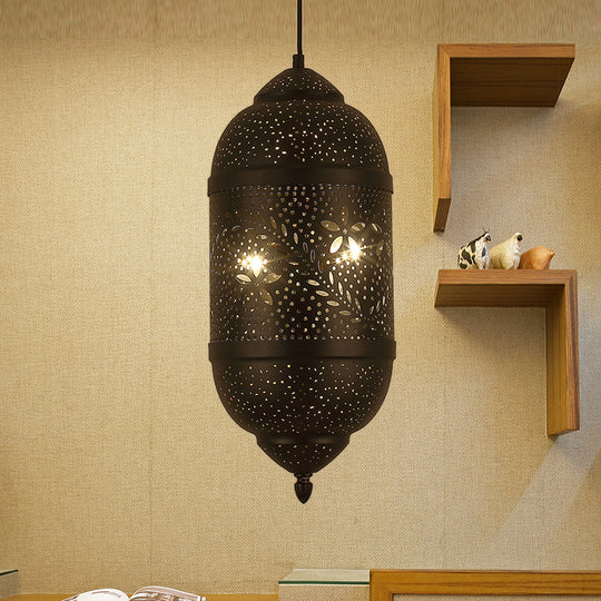 3-Light Arab Etched Metal Ceiling Chandelier In Black For Dining Room