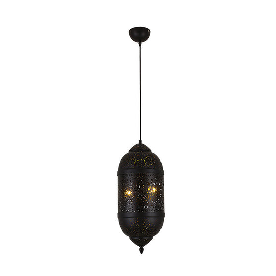 3-Light Arab Etched Metal Ceiling Chandelier In Black For Dining Room