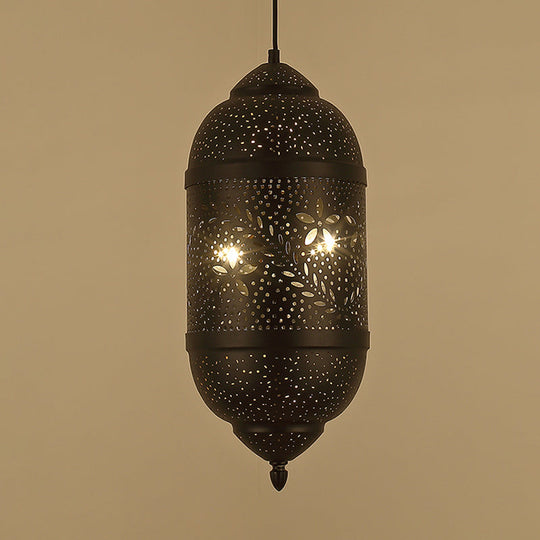 3-Light Arab Etched Metal Ceiling Chandelier In Black For Dining Room