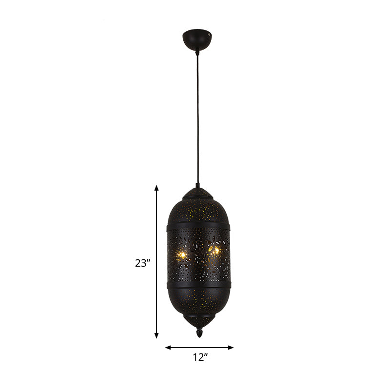 3-Light Arab Etched Metal Ceiling Chandelier In Black For Dining Room