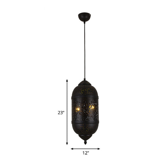 3-Light Arab Etched Metal Ceiling Chandelier In Black For Dining Room