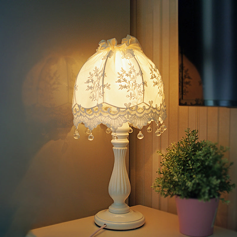 Pastoral Dome Night Table Lamp: White Lace Decor Perfect For Girls Bedroom Nightstand