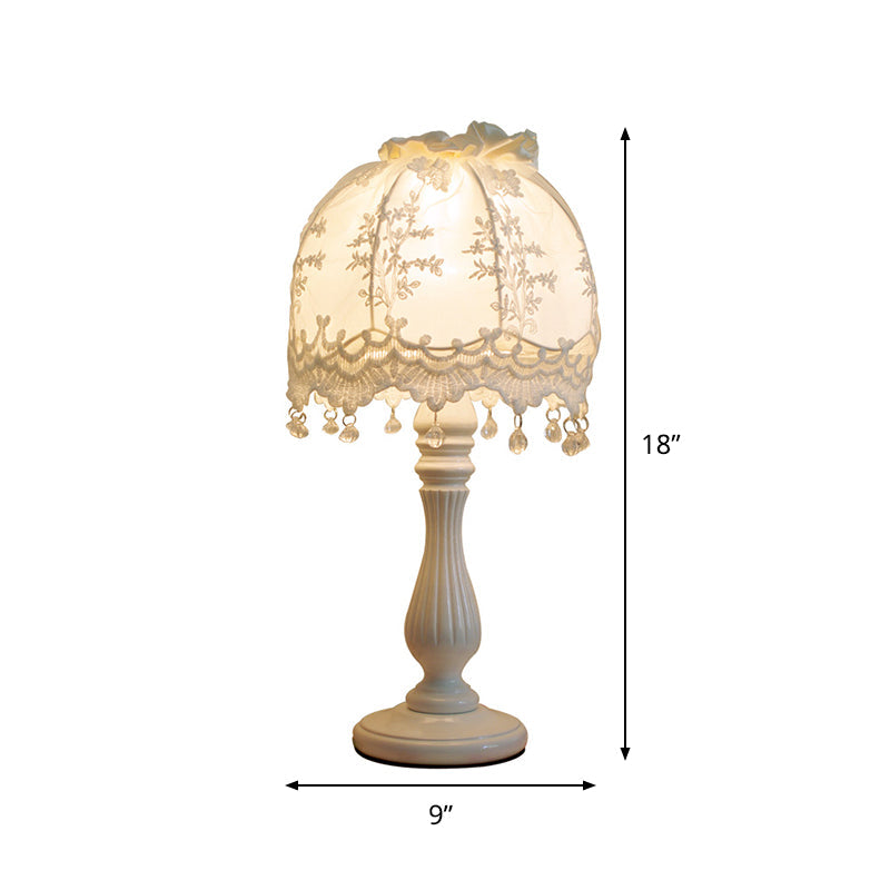 Pastoral Dome Night Table Lamp: White Lace Decor Perfect For Girls Bedroom Nightstand