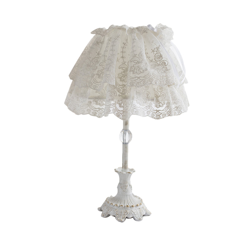 Kids White Night Light: Elegant Lace Shade Nursery Table Lighting With Double Layer