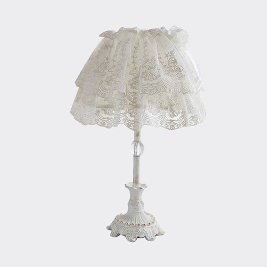 Kids White Night Light: Elegant Lace Shade Nursery Table Lighting With Double Layer