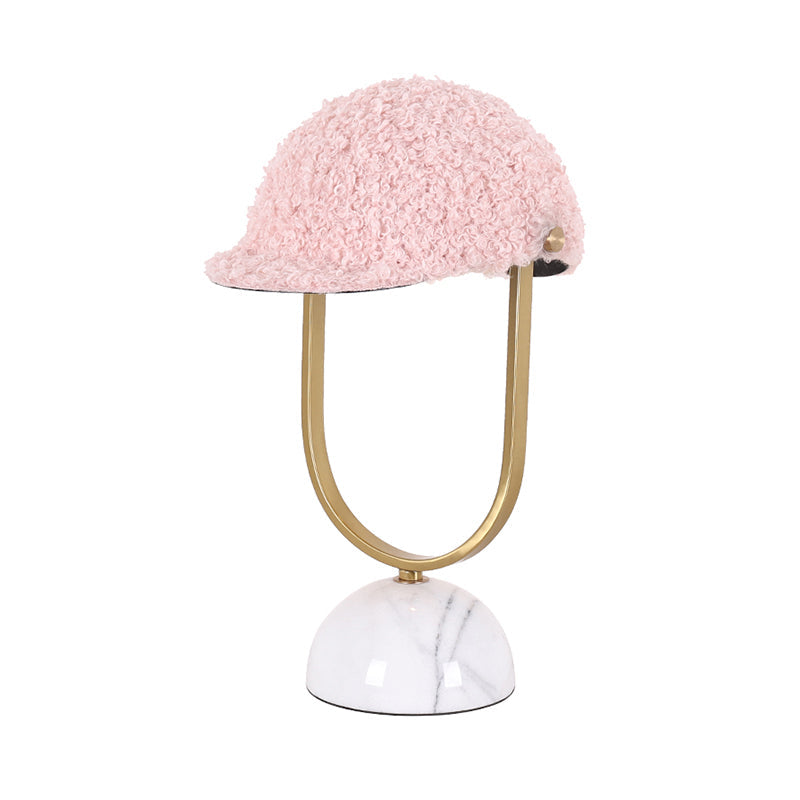 Modern Pink Night Lamp - Hat Plush Table Light With Iron Frame And Marble Base