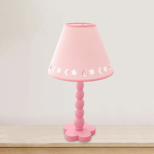 Kids Cone Table Lamp: Cute Fabric 1-Light Night Light With Cutout Design Wood Base -