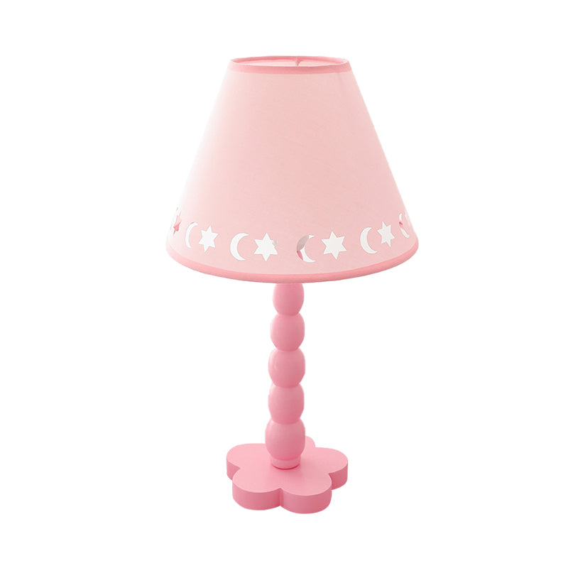 Kids Cone Table Lamp: Cute Fabric 1-Light Night Light With Cutout Design Wood Base -