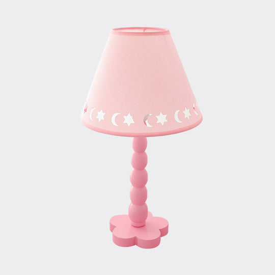 Kids Cone Table Lamp: Cute Fabric 1-Light Night Light With Cutout Design Wood Base -