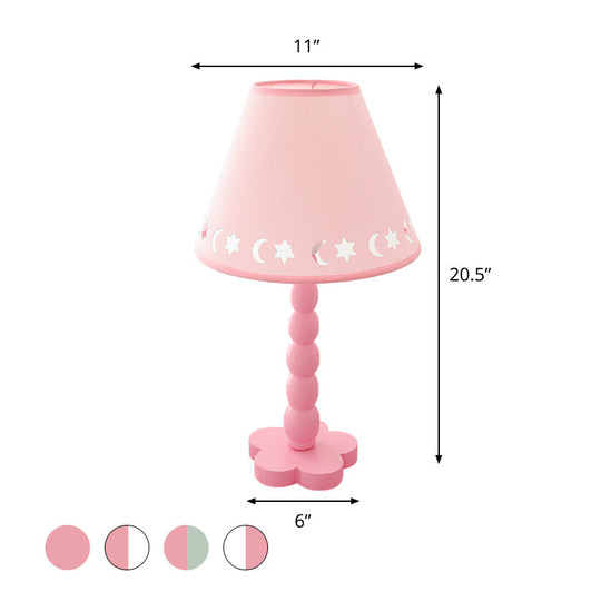 Kids Cone Table Lamp: Cute Fabric 1-Light Night Light With Cutout Design Wood Base -