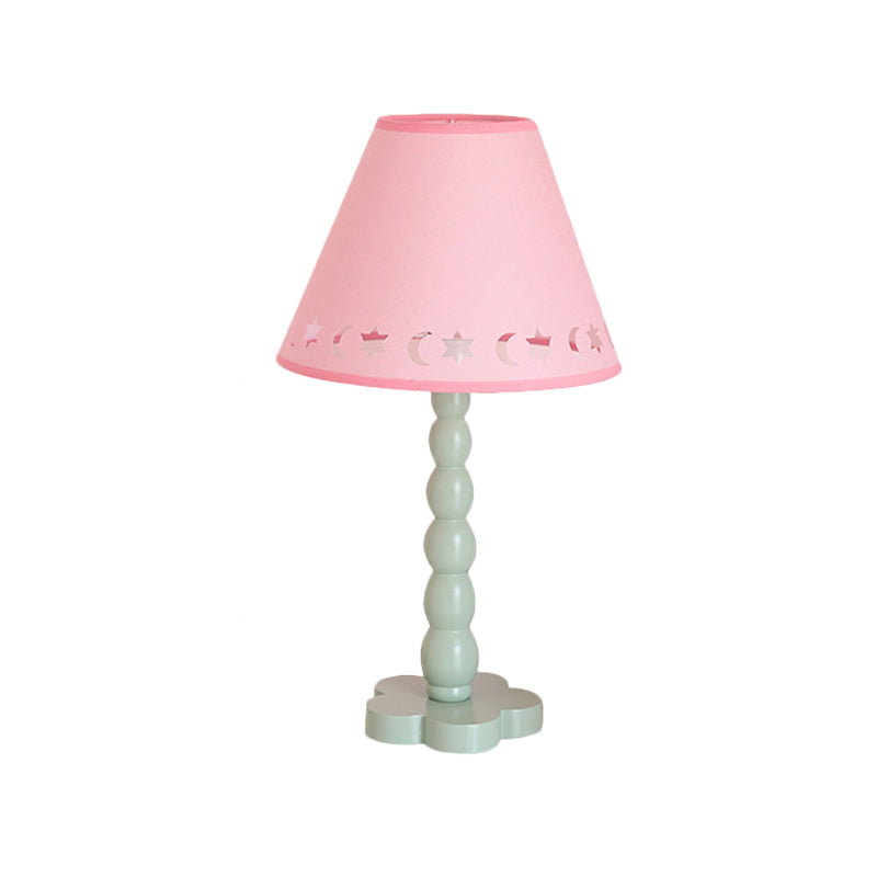 Kids Cone Table Lamp: Cute Fabric 1-Light Night Light With Cutout Design Wood Base -