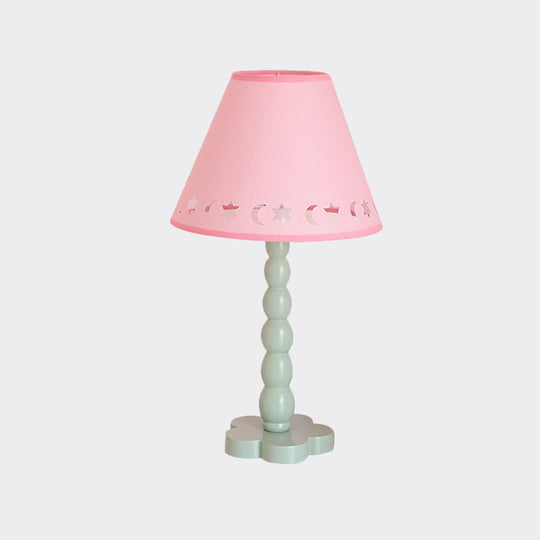 Kids Cone Table Lamp: Cute Fabric 1-Light Night Light With Cutout Design Wood Base -