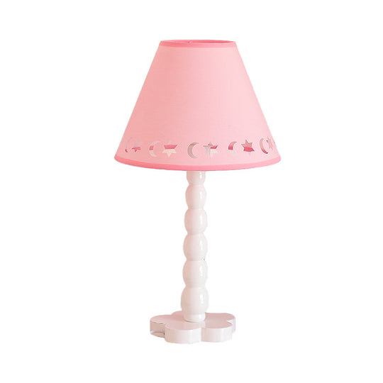 Kids Cone Table Lamp: Cute Fabric 1-Light Night Light With Cutout Design Wood Base -