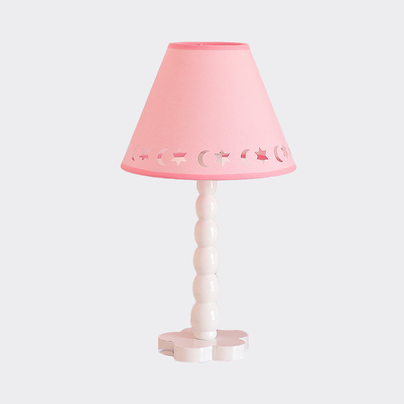 Kids Cone Table Lamp: Cute Fabric 1-Light Night Light With Cutout Design Wood Base -