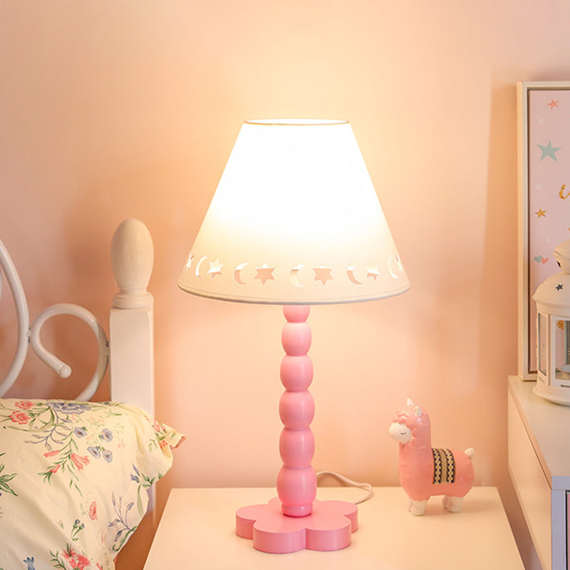 Kids Cone Table Lamp: Cute Fabric 1-Light Night Light With Cutout Design Wood Base -