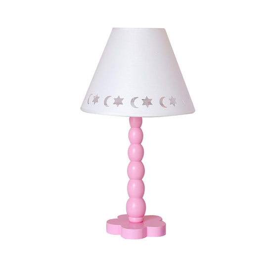 Kids Cone Table Lamp: Cute Fabric 1-Light Night Light With Cutout Design Wood Base -