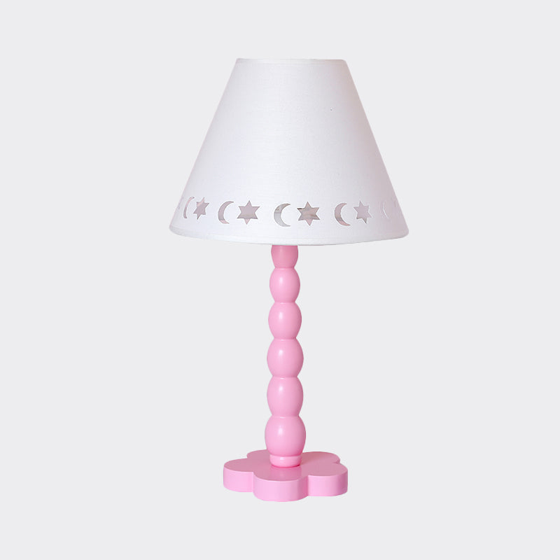 Kids Cone Table Lamp: Cute Fabric 1-Light Night Light With Cutout Design Wood Base -