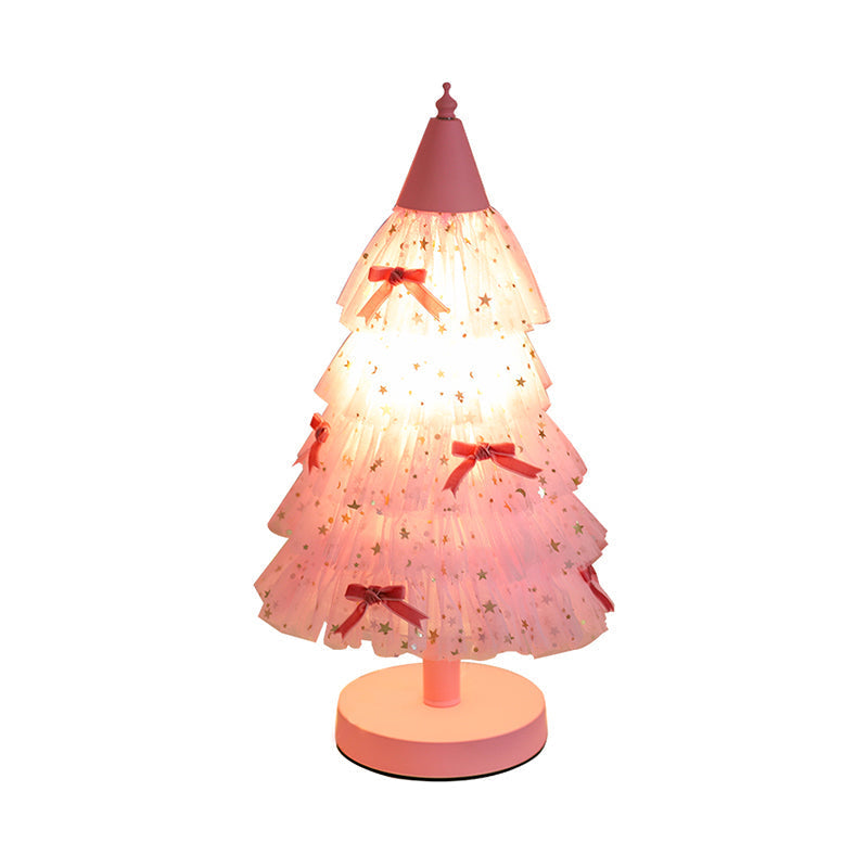 Kids Pink Christmas Tree Table Nightstand Light With Round Base - Perfect For Girls Bedroom