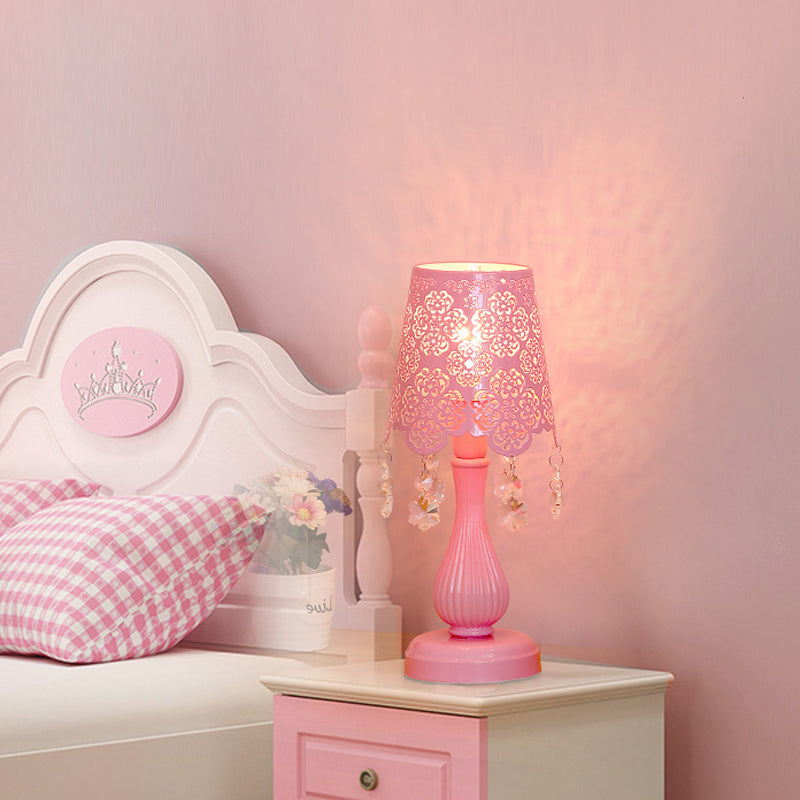 Modern Cutout Cone Night Lamp With Crystal Accent Pink Iron Table Lighting