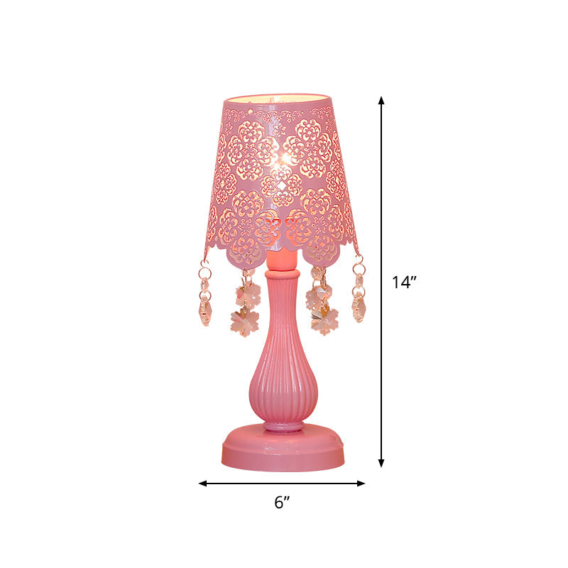 Modern Cutout Cone Night Lamp With Crystal Accent Pink Iron Table Lighting