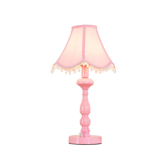 Scalloped Girls Bedroom Table Lamp: Pink Contemporary Night Light With Clear Bead