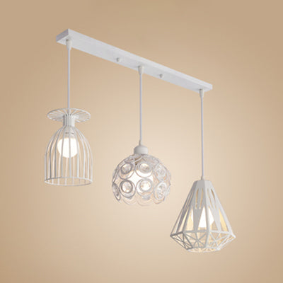 3-Light Loft Style Caged Metal Ceiling Fixture with Black/White Shades - Perfect for Restaurants