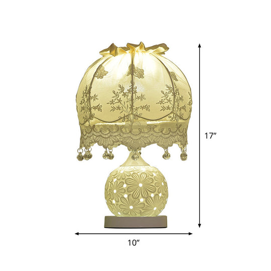 Pastoral Dome Fabric Night Light With Lace Trim And Ceramic Base