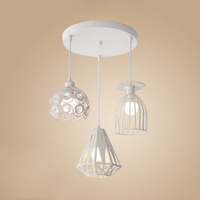 3-Light Loft Style Caged Metal Ceiling Fixture with Black/White Shades - Perfect for Restaurants