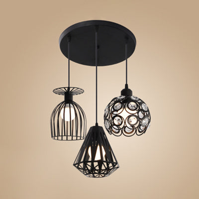 3-Light Loft Style Caged Metal Ceiling Fixture with Black/White Shades - Perfect for Restaurants