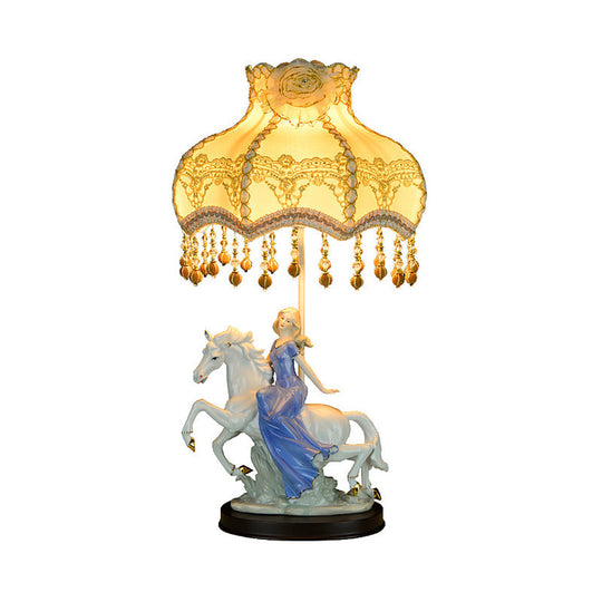 Retro Wave Edge Table Lamp With Ceramic Woman And Horse Decor - White Night Light