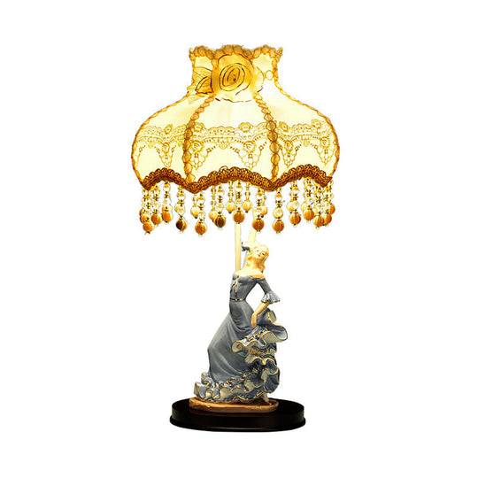 Beige Pastoral Night Light With Fabric Shade - Perfect Living Room Table Lighting Ideal For Girls