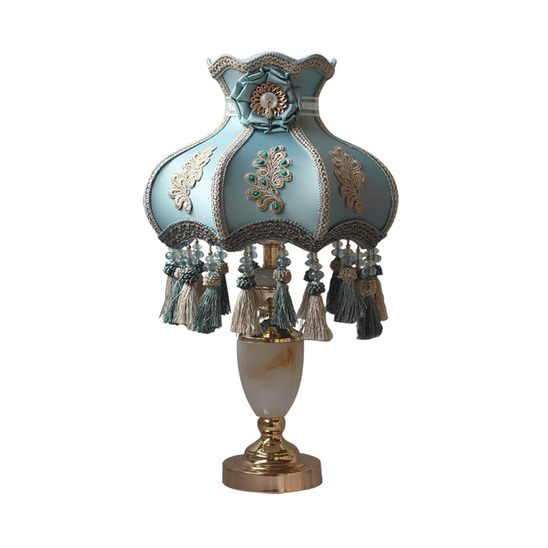 French Aqua Marble Urn Table Light With Fabric Shade