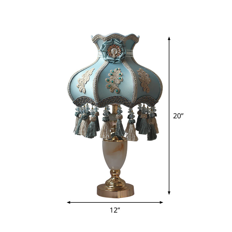 French Aqua Marble Urn Table Light With Fabric Shade