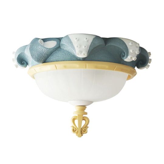 Blue Dome Kids Ceiling Light: 3-Light Resin Shade Fixture Flush Mount